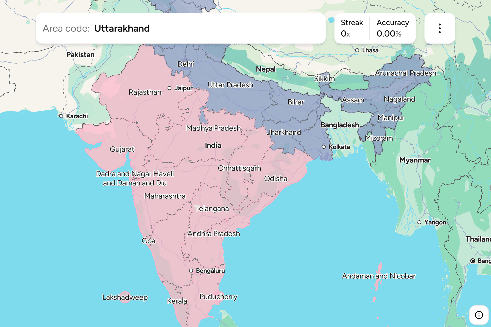 Screenshot of India States game