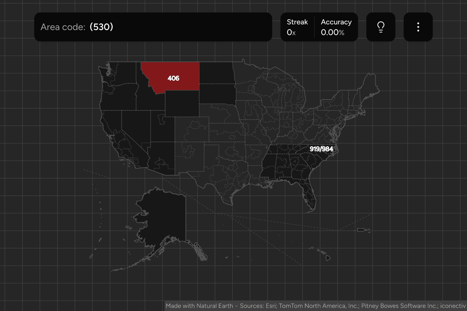 Screenshot of US Dialing Codes game