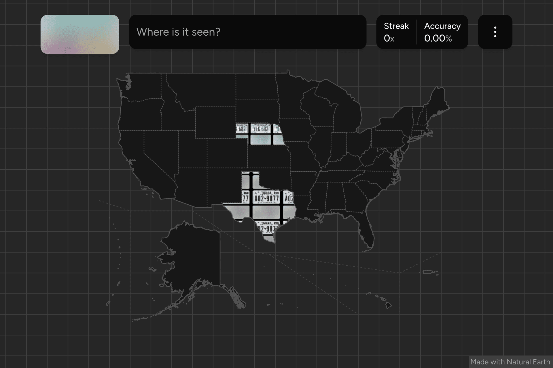 Screenshot of US License Plates game